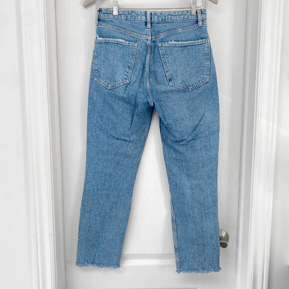 Zara - Light-Wash Distressed High-Waisted Straight-Leg Denim Jeans - Picture 2 of 5